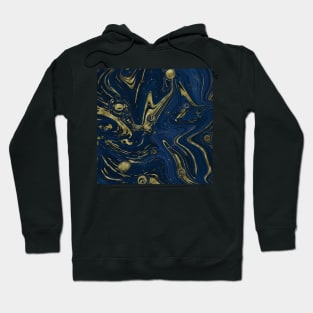 Gold Faux Glitter & Navy Blue Marble Abstract Art Hoodie